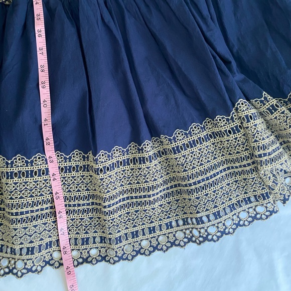 Sea New York Marley Navy Organic Cotton Pleated Tiered Eyelet Lace Midi Dress M - Picture 11 of 11